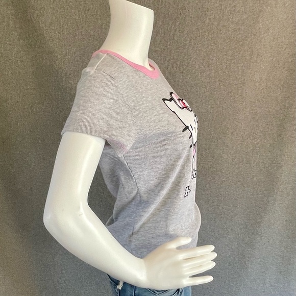 RARE Hello Kitty Juniors XL Grey Tee T-Shirt with Pink Thread and 3D Bow - Picture 6 of 7